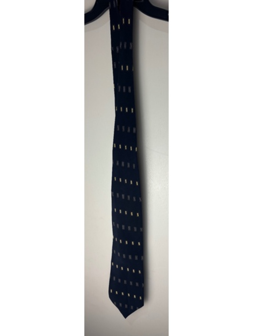 Bergamo New York Extra Long Silk Tie 63.5” Navy Gold Geometric Handmade